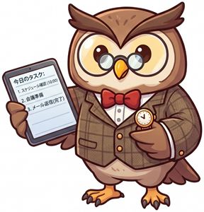 タブレットを持ったフクロウの秘書